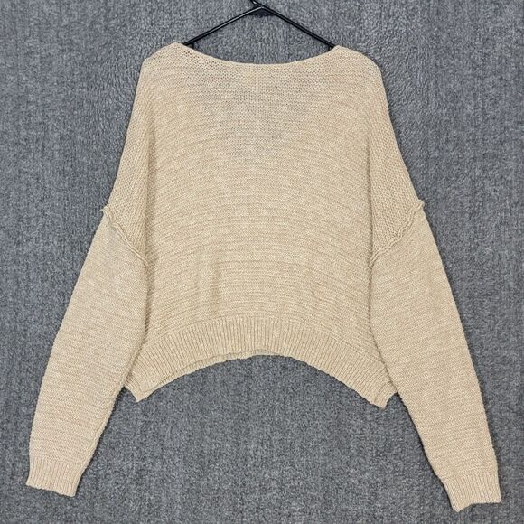 Cotton Candy LA Sweater Womens M/L Tan Long Sleeve Oversized Cropped V Neck - Picture 7 of 11